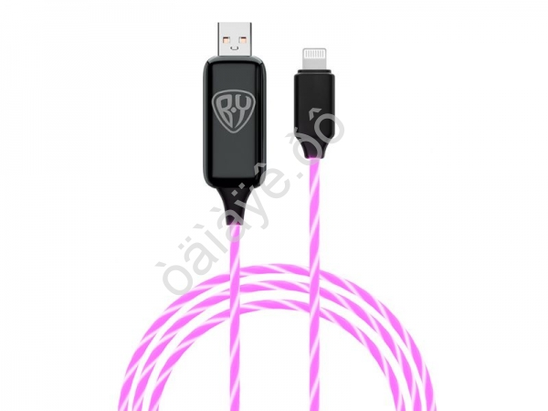 USB кабель Lightning, 1м, 2.4А, Быстрая зарядка, LED подсветка розовая, Заря BY