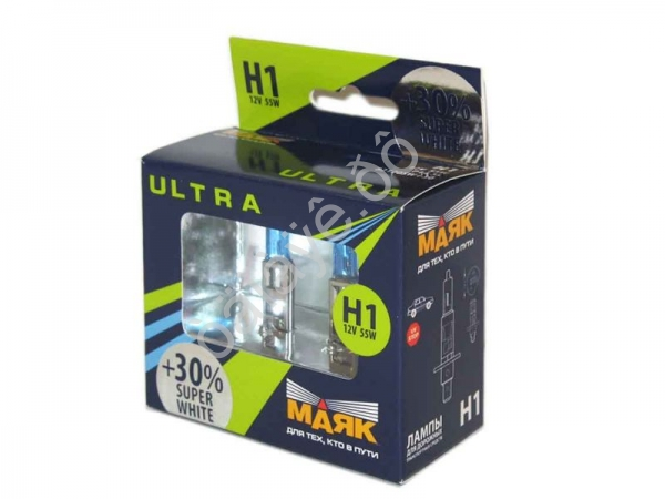Лампа МАЯК ULTRA H1 12V 55W P14,5s SUPER WHITE +30%