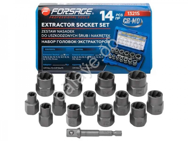 Головки-экстракторы для поврежденных болтов/гаек, набор 14пр. Forsage