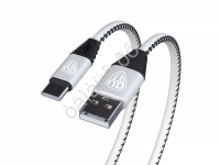 Дата-кабель универ. USB--Type-C, 1м,2А, кожаная оплётка, серебристый