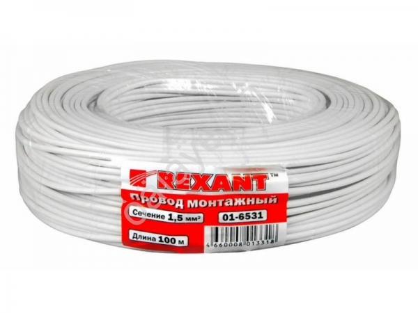 Провод  одинарный (1,5) REXANT белый (100м) 1/6