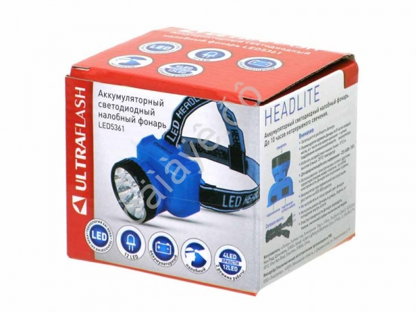 Фонарь на голову аккум 220В, голубой, 12LED, 2 реж Ultraflash LED5361