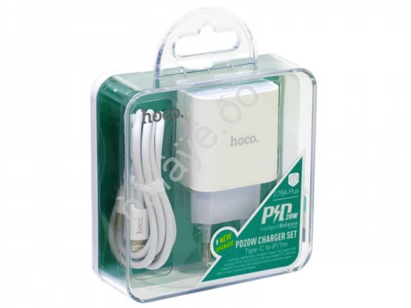 СЗУ 220В, 1хType-C (20W)+кабель lightning USB/ Iphone/-Type-C(X36), белый HOCO C76A Plus (20шт в уп) Hoco СЗУ 220В, 1хType-C (20W)+кабель lightning USB/ Iphone/-Type-C(X36), белый HOCO C76A Plus (20шт в уп) Hoco
