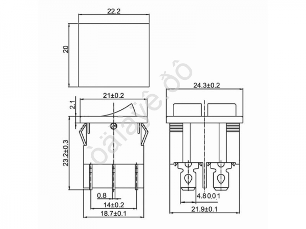 Переключатель 250V 6А (6с) ON-OFF красный с подсветкой ДВОЙНОЙ Mini (RWB-305) REXANT