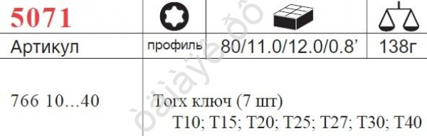 F5071 Набор угловых ключей TORX 7пред  /1/20/80