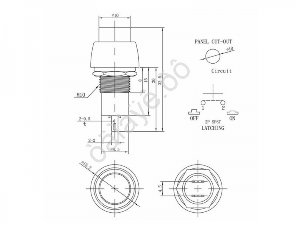 Кнопка 250v 1A(2c) ON-OFF  красная Micro/10