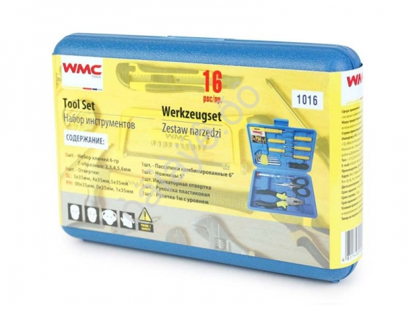 Набор шарнирно-губцевого инструмента и отверток 16пр., в кейсе WMC TOOLS