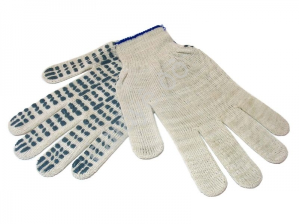 Перчатки х/б с ПВХ 10кл. 4-х нитка белые/10/500