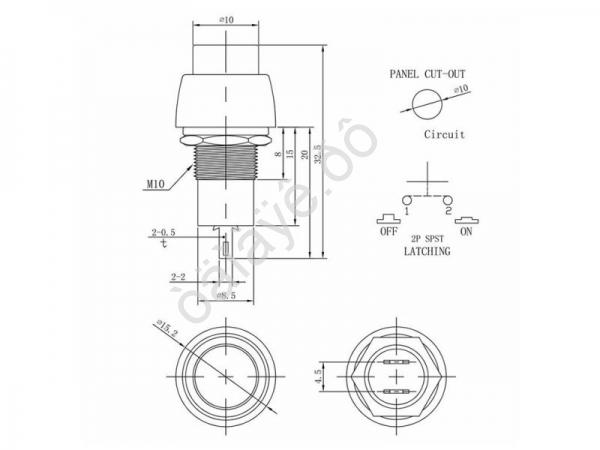 Кнопка 250v 1A(2c) (ON)-OFF без фиксации красная Micro/10