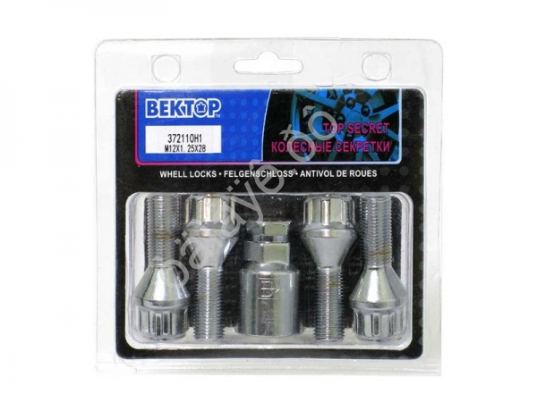 Болты секретные М12*1,25*28мм, конус, 1 ключ (Вектор)