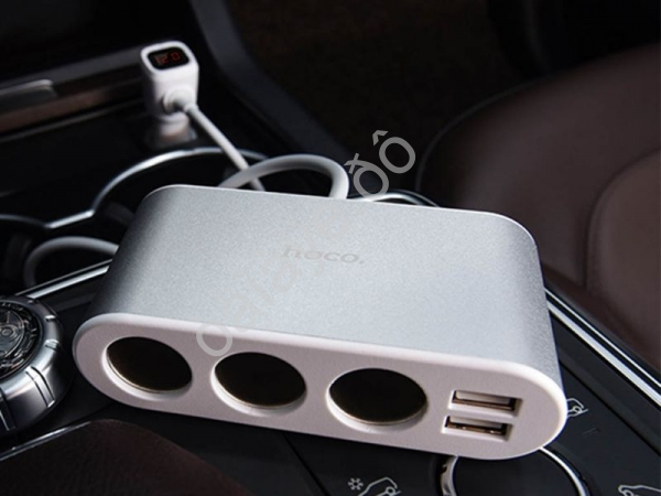 Разветвитель прикуривателя 3 гнезда+вольтметр+2USB2.0, кабель 0,55м, серебристый HOCO Z13 Hoco