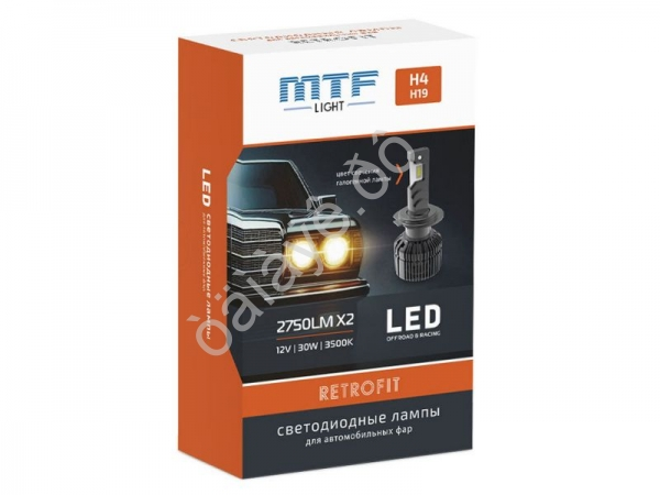 Светодиодные лампы MTF Light, серия RETROFIT LED, H4/H19, 30W, 2750lm, 3500K, кулер, к-кт.