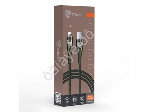 Дата-кабель универ. Lightning, 2.4А, 1м, Сириус, Быстрая зарядка QC3.0, штекер металл, зеленый