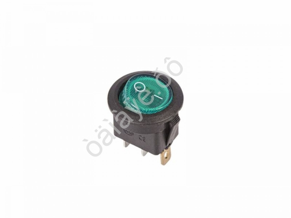 Переключатель круглый 250V 6А (3с) ON-OFF зеленый  с подсветкой  (RWB-214, SC-214, MIRS-101-8)  REXA