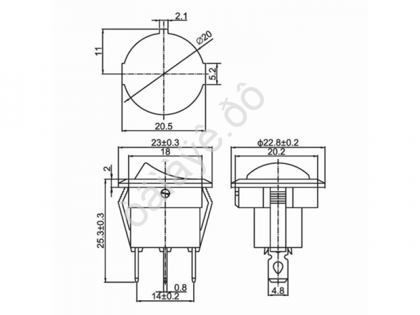 Переключатель круглый 250V 6А (3с) ON-OFF зеленый  с подсветкой  (RWB-214, SC-214, MIRS-101-8)  REXA