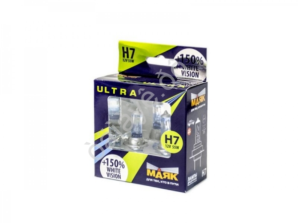 Лампа МАЯК ULTRA H7 12V 55W Px26d White Vision+150%