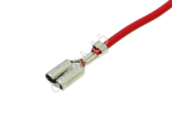 Клемма 6,3 мм, с монтажным усиком, с красн. пр. сеч. 0,75мм² дл. 12см. (МАМА) МГУП-63-КРАС латунь луженная (100шт)