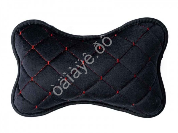 Подушка в авто из велюра, цвет черный/красный (2шт)