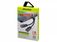 Адаптер Lightning на Jack 3.5 и Lightning IPhone + AUX, 2 A, цвет ЧЕРНЫЙ Awei