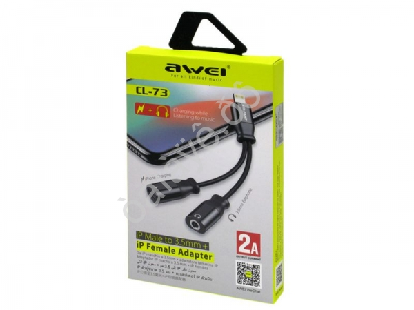 Адаптер Lightning на Jack 3.5 и Lightning IPhone + AUX, 2 A, цвет ЧЕРНЫЙ Awei