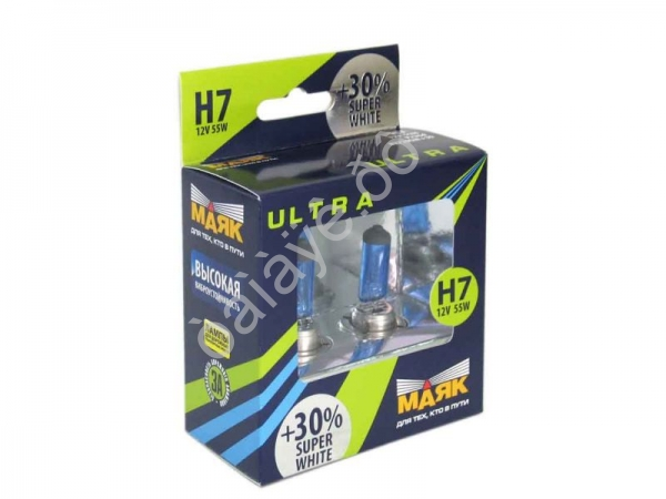 Лампа МАЯК ULTRA H7 12V 55W Px26d SUPER WHITE +30%