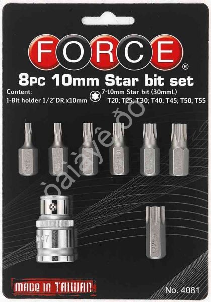 F4081 Набор бит коротких с держ. 1/2" Star 10мм, 6 гран. 8предм /1
