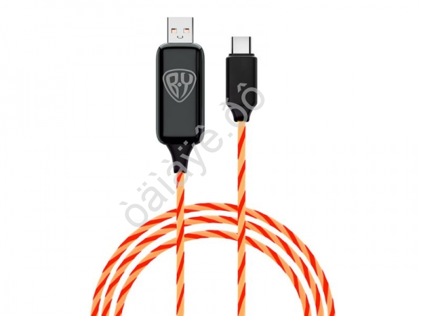 Дата-кабель универ. USB--Type-C, 1м, 2.4А, Быстрая зарядка, LED подсветка оранжевая, Конек BY