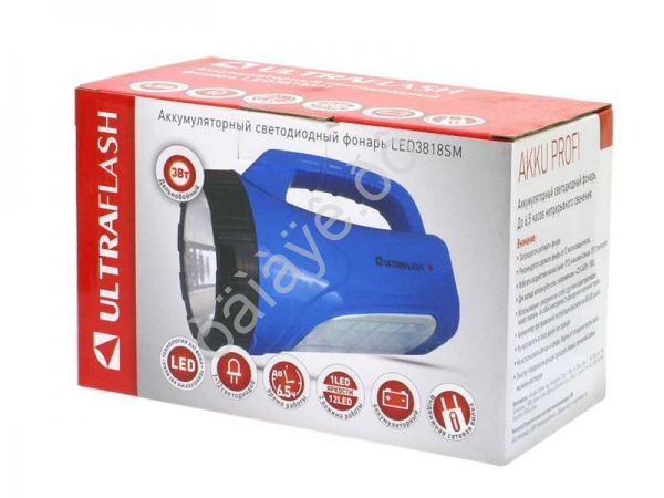 Фонарь аккум 220В, синий, 3W LED+12SMD LED 2 режима, SLA Ultraflash LED3818SM