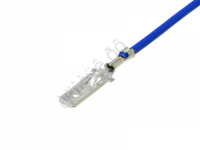 Клемма 6,3 мм, с фиксацией и монтажным усиком, с син. пр. сечения 0,75мм² дл. 12см (ПАПА) МШФУП-63-СИН латунь луженная (100шт)