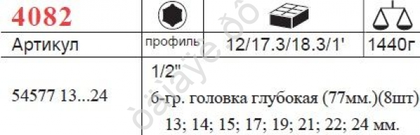 F4082 Набор торцевых головок длинных 1/2"  /1/6/12