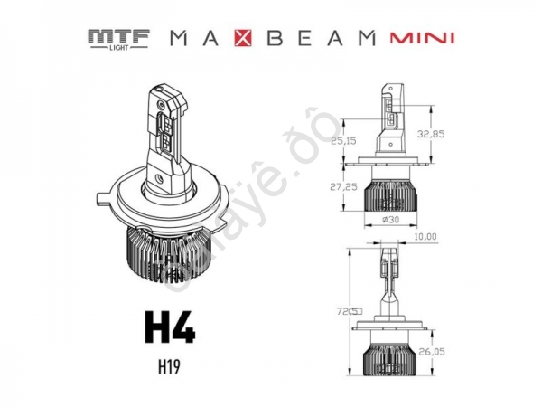Светодиодные лампы MTF Light, серия MaxBeam Mini, H4/H19, 12V, 45W, 4500lm, 6000K, кулер, комплект.