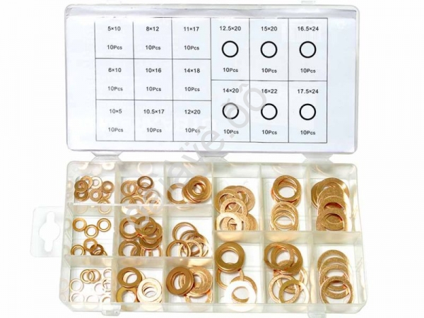 Набор шайб медных 5х10-17,5х24 мм, 150 шт (кейс) МАЯКАВТО™ 1/20_