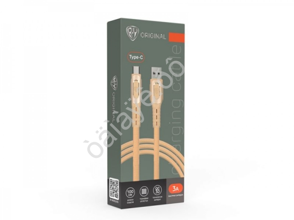 Дата-кабель универ. USB--Type-C, Экстрим 1м, 3А, Быстрая зарядка QC3.0, ткань, золотистый BY