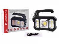 Фонарь аккум 4В, черн., 1LED+COB+6xSMD, 3 Вт, 4 реж, Micro USB Ultraflash LED51526