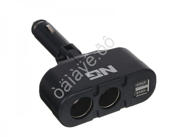 Разветвитель прикуривателя, 2 выхода +2 USB, 60 W, 2.1А, 12/24В,  пластик NG