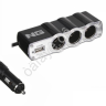 Разветвитель прикуривателя, 3 выхода +1 USB, 60 W, 2.1А, 12/24В,  пластик NG
