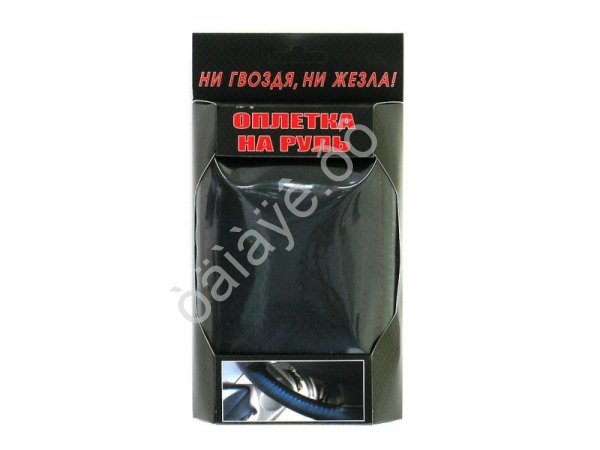 Оплётка на руль экокожа чёрная с красной ниткой М