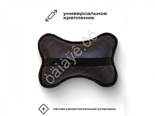 Подушка в авто из эко-кожи, цвет черный/красный /2