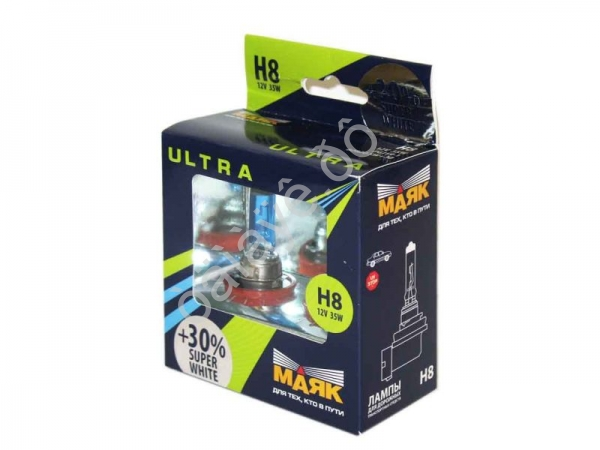 Лампа МАЯК ULTRA H8 12V 35W PGJ19-1 SUPER WHITE +30%