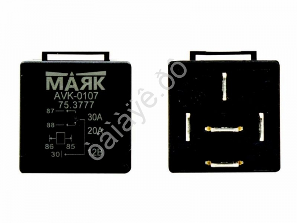 Реле 5-ти контактное для а/м ВАЗ, ГАЗ, УАЗ, ЗИЛ с кронштейном, 12В, 30/20А. Маяк AVK-0107