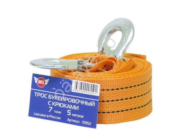 Трос буксировочный лента М5   7т, 5м, шириной 50мм с крюками  1/25