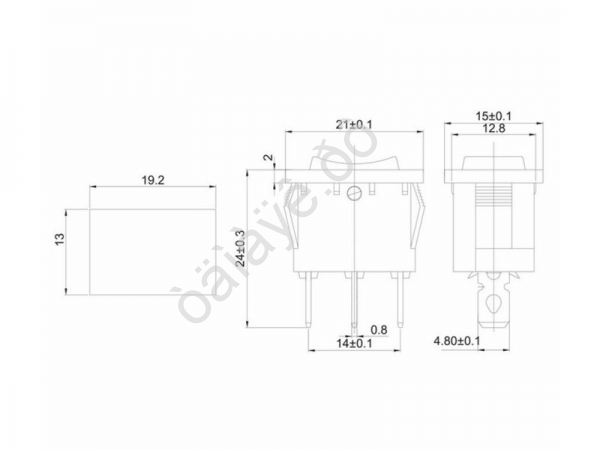 Переключатель клавишный 250V 6А (3с) ON-OFF-ON черный с нейтралью Mini (RWB-205, SC-768) REXANT