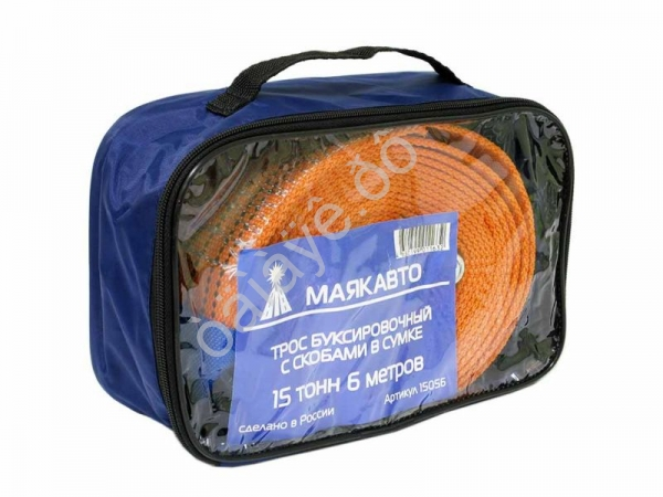 Трос буксировочный лента МАЯКАВТО™   15т, 6м, шириной 70мм с скобами в сумке1/6