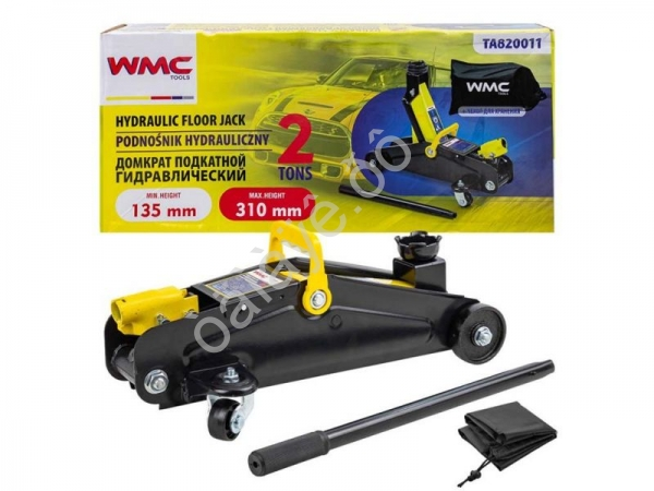 Домкрат подкатной гидравлический 2т+чехол для хранения (h min 135мм, h max 310мм) WMC TOOLS