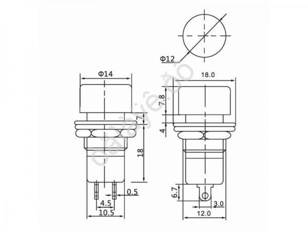 Выключатель-кнопка 250V 1А (2с) ON-OFF красная (PBS-16А) REXANT