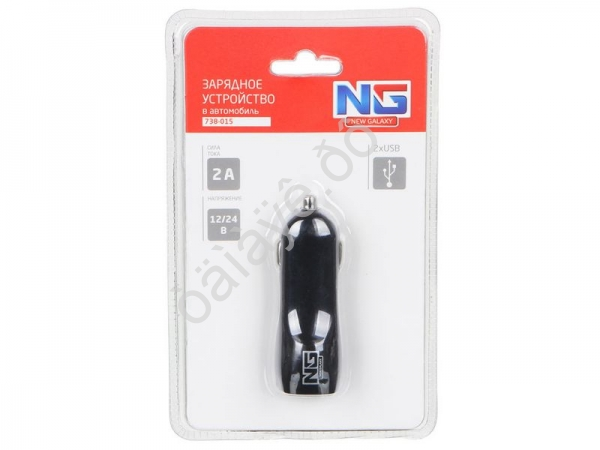 АЗУ в прикуриватель  2xUSB, 2A, 12/24В пластик /1/10/50/200