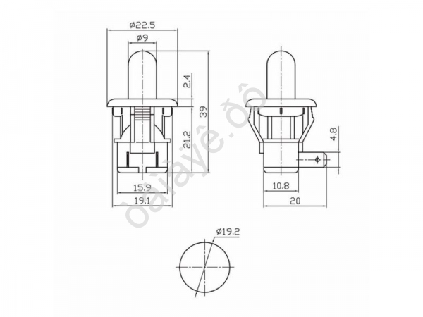 Кнопка 250V 2.5А (2с) ON-(OFF) Б/Фикс белый (PBS-19С) (мебельная) REXANT