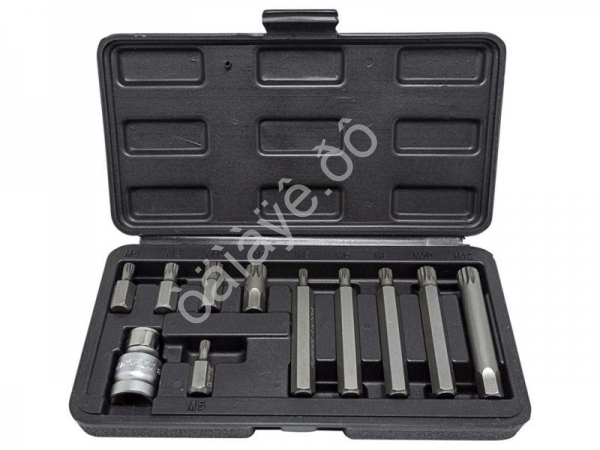 Набор бит SPLINE с битодержателем,11пр. 1/2"(L:30/75мм; M5,М6,М8,М10,M12)в пластиковом кейсе Forsage