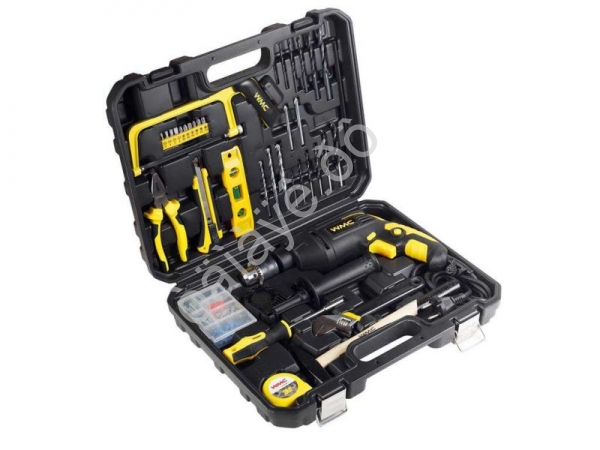 Набор инструментов 96пр(дрель ударная ,набор бит , сверло ,плоск , уровень ,ножовка ,кл разводной ,р WMC TOOLS