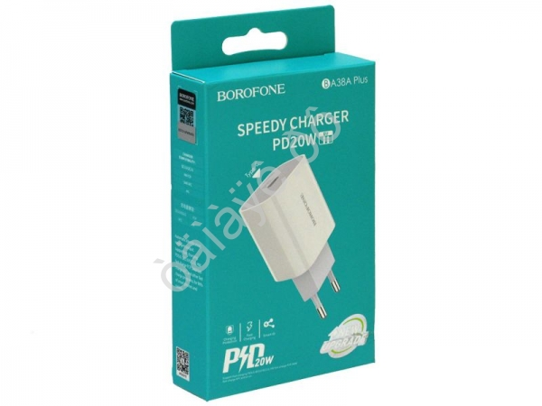 СЗУ 220В, USB-C (Type-C) PD 20W быстрая зарядка, белый BOROFONE BA38A (44шт в уп) Borofone СЗУ 220В, USB-C (Type-C) PD 20W быстрая зарядка, белый BOROFONE BA38A (44шт в уп) Borofone